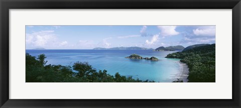 Framed US Virgin Islands, St. John, Trunk Bay, Panoramic view of an island and a beach Print