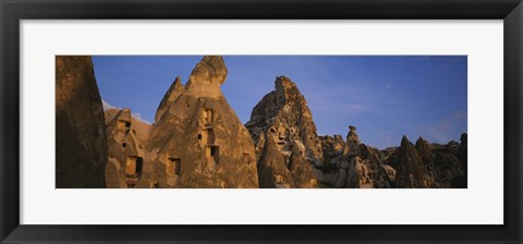 Framed Rock formations on a landscape, Uchisar, Cappadocia, Anatolia, Turkey Print