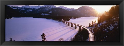 Framed High angle view of a bridge across a lake, Sylvenstein Lake, Bavaria, Germany Print