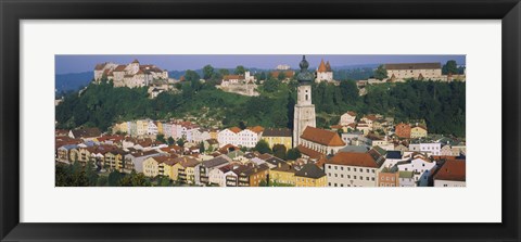 Framed High angle view of buildings in a town, Salzach River, Burghausen, Bavaria, Germany Print