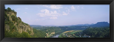 Framed High angle view of a river flowing through a landscape, Elbe River, Elbsandstein Mountains, Saxony, Switzerland, Germany Print