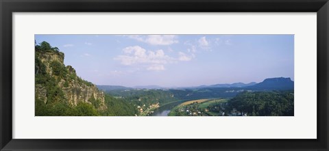 Framed High angle view of a river flowing through a landscape, Elbe River, Elbsandstein Mountains, Saxony, Switzerland, Germany Print