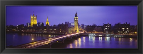 Framed Big Ben Lit Up At Dusk, Houses Of Parliament, London, England, United Kingdom Print