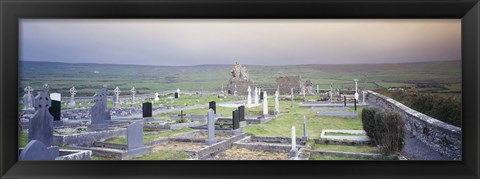 Framed Tombstones in a cemetery, Poulnabrone Dolmen, The Burren, County Clare, Republic of Ireland Print