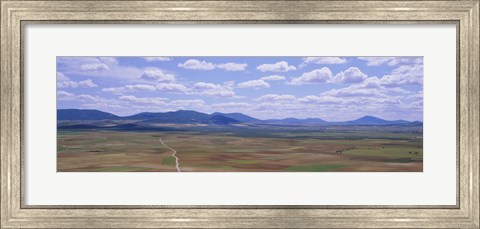 Framed High angle view of a dirt road passing through a landscape, Consuegra, La Mancha, Spain Print