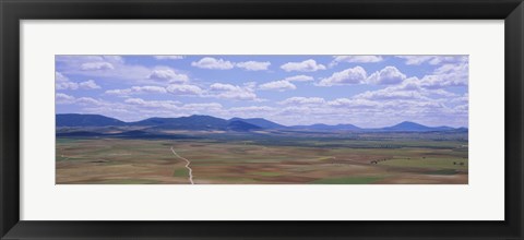 Framed High angle view of a dirt road passing through a landscape, Consuegra, La Mancha, Spain Print