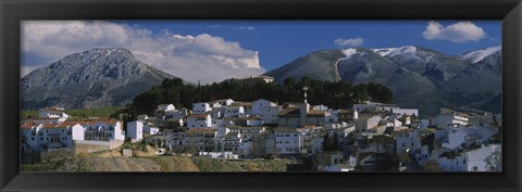 Framed High angle view of a village on a mountainside, Iznalloz, Granada, Andalusia, Spain Print