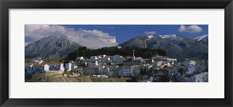 Framed High angle view of a village on a mountainside, Iznalloz, Granada, Andalusia, Spain Print