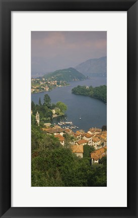 Framed High angle view of houses at the waterfront, Sala Comacina, Lake Como, Italy Print