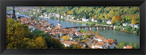 Framed Aerial view of a city at the riverside, Heidelberg, Baden-Wurttemberg, Germany Print