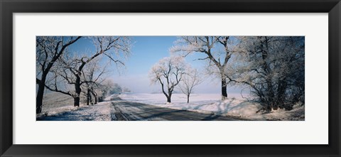 Framed Road passing through winter fields, Illinois, USA Print