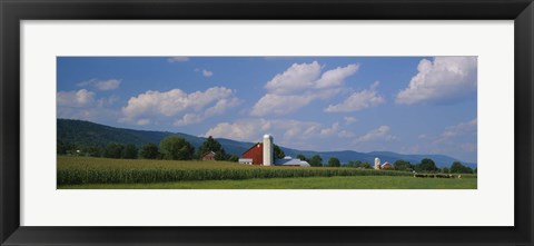 Framed Cultivated field in front of a barn, Kishacoquillas Valley, Pennsylvania, USA Print