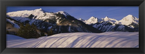 Framed Mountains covered with snow, Snowmass Mountain on left, Capitol Peak on right, Elk Mountains, Snowmass Village, Colorado, USA Print