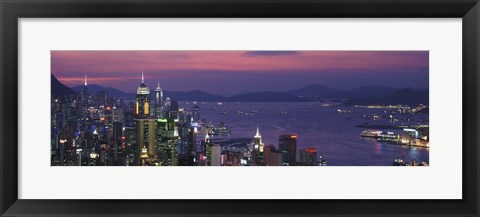 Framed Hong Kong with Pink and Purple Night Sky, China Print