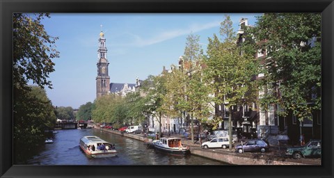 Framed Church along a channel in Amsterdam Netherlands Print