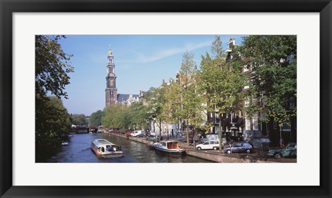 Framed Church along a channel in Amsterdam Netherlands Print