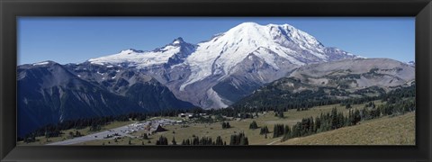 Framed Snowcapped mountain, Mt Rainier, Mt Rainier National Park, Pierce County, Washington State, USA Print