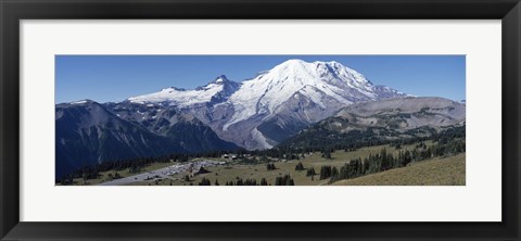 Framed Snowcapped mountain, Mt Rainier, Mt Rainier National Park, Pierce County, Washington State, USA Print