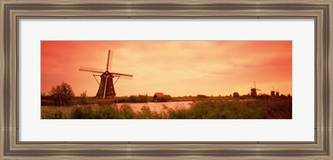 Framed Windmill, Kinderdigk, Netherlands Print