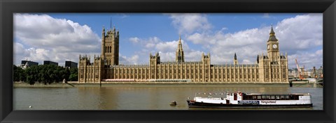 Framed Houses Of Parliament, Water And Boat, London, England, United Kingdom Print