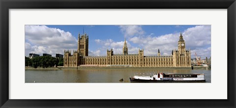 Framed Houses Of Parliament, Water And Boat, London, England, United Kingdom Print