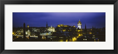 Framed High angle view of a city lit up at night, Edinburgh Castle, Edinburgh, Scotland Print