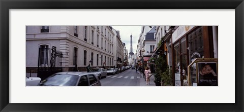 Framed Buildings along a street with the Eiffel Tower in the background, Paris, France Print