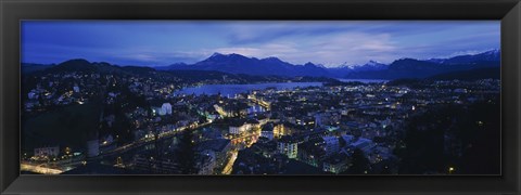 Framed Aerial view of a city at dusk, Lucerne, Switzerland Print