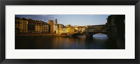 Framed Bridge Across A River, Arno River, Ponte Vecchio, Florence, Italy Print