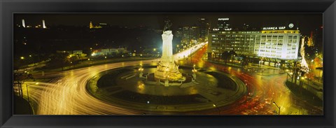 Framed High angle view of traffic moving around a statue, Marques De Pombal Square, Lisbon, Portugal Print