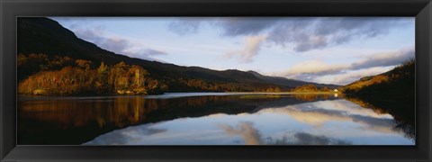 Framed Reflection of mountains and clouds on water, Glen Lednock, Perthshire, Scotland Print