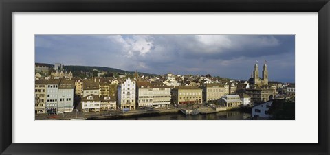 Framed High Angle View Of A City, Grossmunster Cathedral, Zurich, Switzerland Print