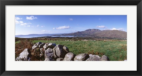 Framed UK, Ireland, Beara Peninsula, Rocks in front of Caha Mountains Print