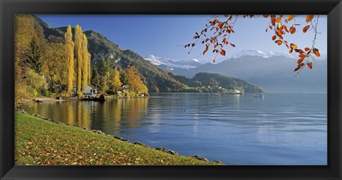 Framed Switzerland, Canton Lucerne, Lake Vierwaldstattersee Vitznau, Panoramic view of mountains around a lake Print