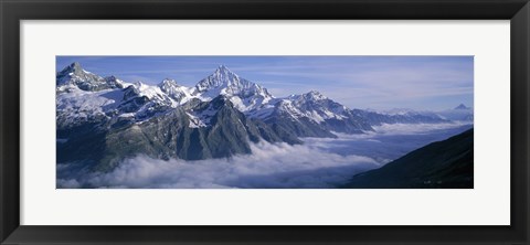 Framed Aerial View Of Clouds Over Mountains, Swiss Alps, Switzerland Print