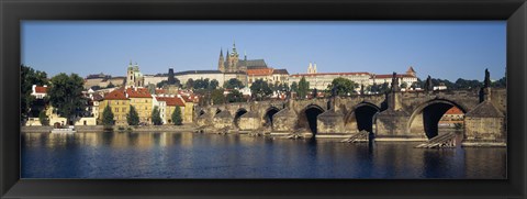 Framed Arch bridge across a river, Charles Bridge, Vltava River, Prague, Czech Republic Print