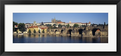 Framed Arch bridge across a river, Charles Bridge, Vltava River, Prague, Czech Republic Print