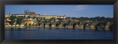 Framed Bridge across a river, Charles Bridge, Vltava River, Prague, Czech Republic Print