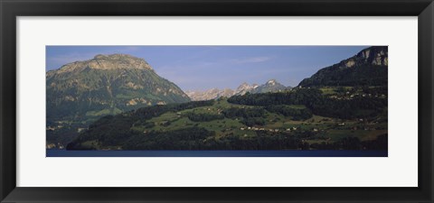 Framed Houses on mountains, Schwyz, Canton Of Schwyz, Switzerland Print