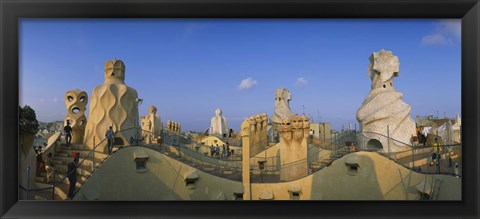 Framed Chimneys on the roof of a building, Casa Mila, Barcelona, Catalonia, Spain Print