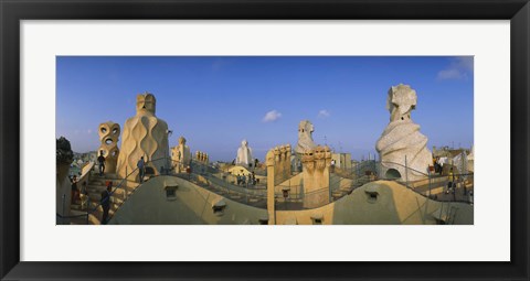 Framed Chimneys on the roof of a building, Casa Mila, Barcelona, Catalonia, Spain Print