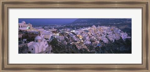 Framed Buildings, Houses, Night, Fira, Santorini Greece Print