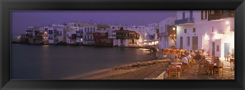 Framed Buildings On Water, Little Venice, Mykanos, Greece Print