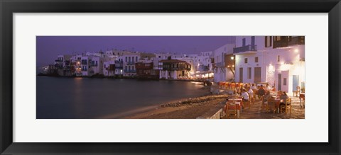 Framed Buildings On Water, Little Venice, Mykanos, Greece Print