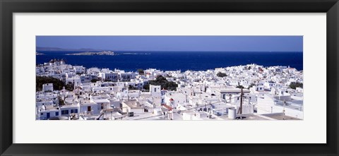 Framed Aerial View of Mykonos and Mediterranean Sea, Greece Print