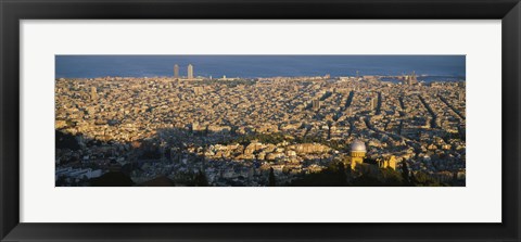 Framed High Angle View Of A Cityscape, Barcelona, Spain Print