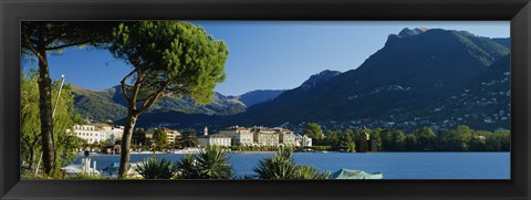 Framed City on the waterfront, Lake Lugano, Lugano, Switzerland Print