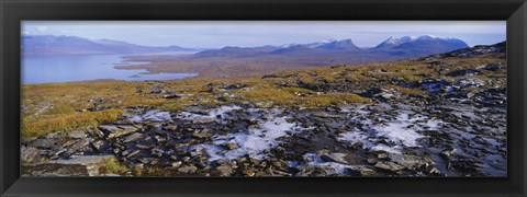 Framed Lake on a landscape, Njulla, Lake Torne, Lapland, Sweden Print