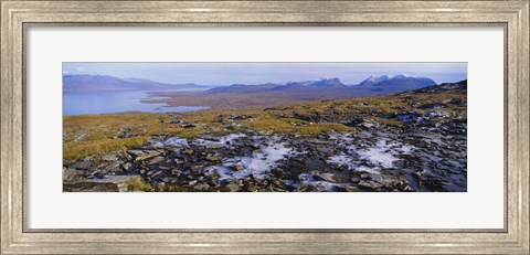 Framed Lake on a landscape, Njulla, Lake Torne, Lapland, Sweden Print