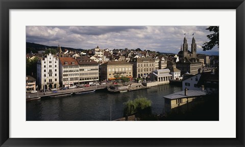 Framed High angle view of buildings along a river, River Limmat, Zurich, Switzerland Print